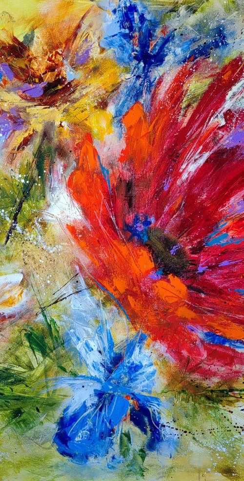 "In my Garden" from "Colours of Summer" collection, abstract flower painting by Vera Hoi