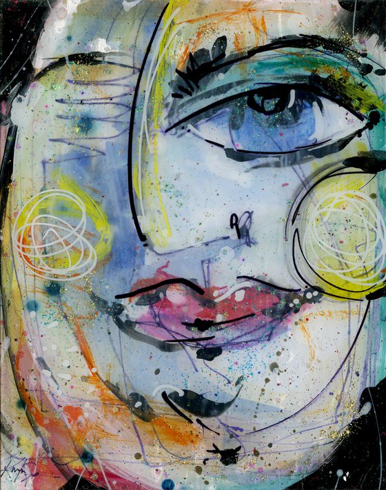 Funky Face Love 24 - Mixed Media Art by Kathy Morton Stanion