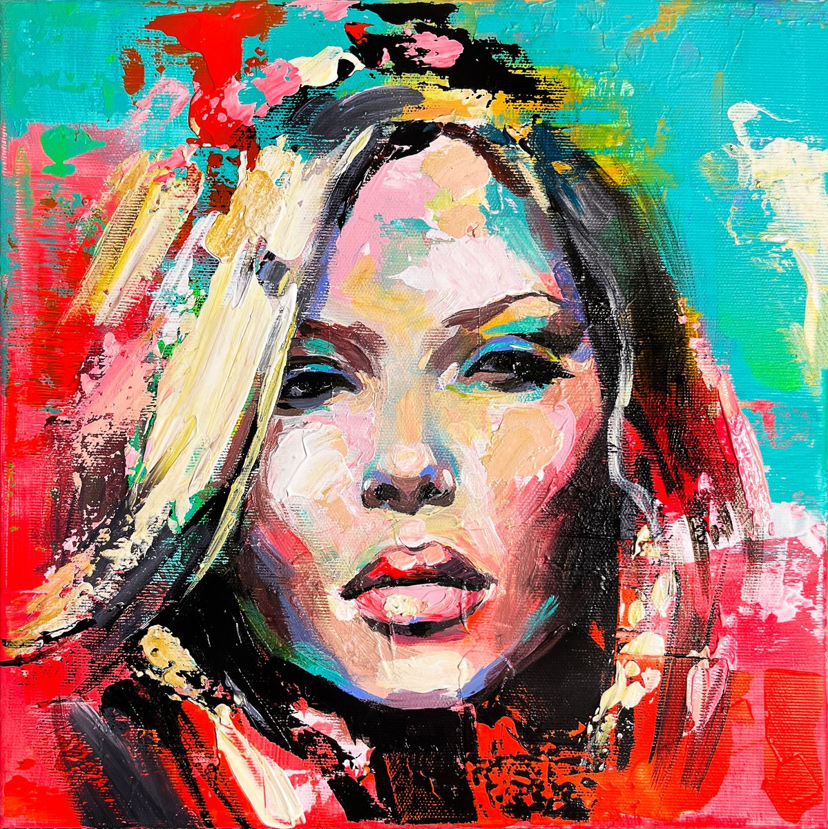 Impressionistic Portrait Acrylic Painting By Maria Kireev, 12 X 12", Cynthia, Original Artwork