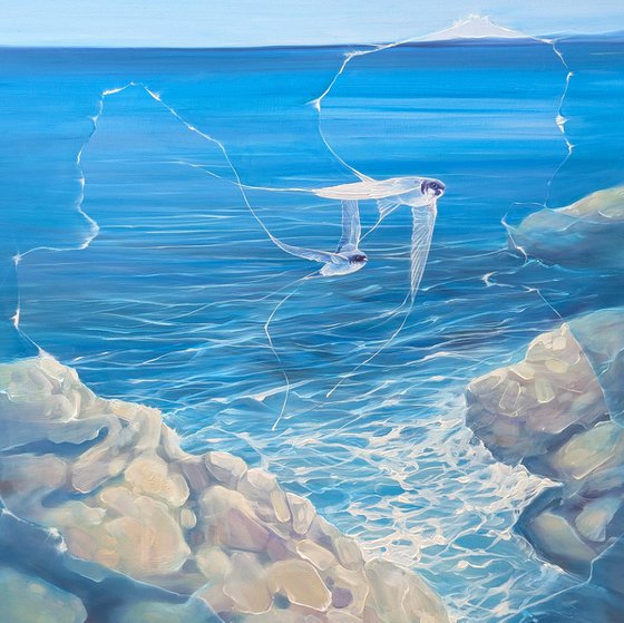 Enchanted, a blue seascape with birds