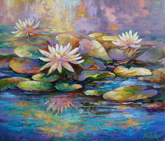 Waterlilies Pond - large Original oil Painting on Canvas