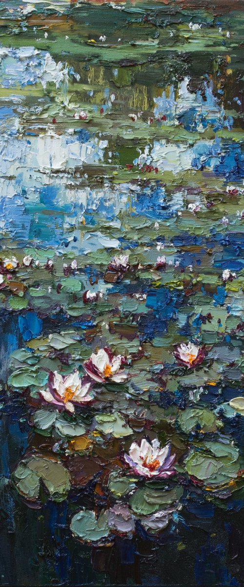 Water Lilies -Pond flowers  Impasto Original Oil painting by Anastasiia Valiulina