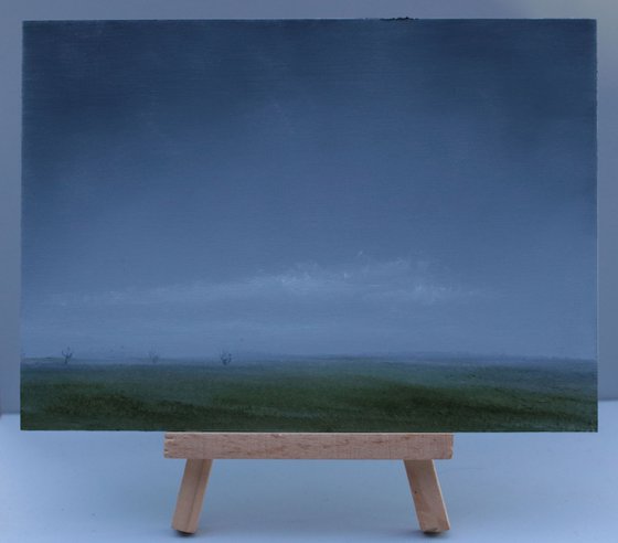 'Dusk is coming' Original Oil Painting Landscape Farm Land 7x5"
