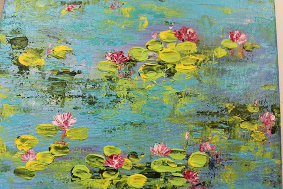 Lily Pond 2 - Claude Monet inspired Landscape painting - impasto - impressionistic art - palette knife acrylic painting - ready to hang