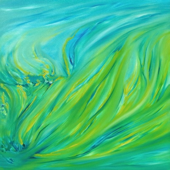 Spring green, 80x80 cm, Deep edge, Original abstract painting, oil on canvas