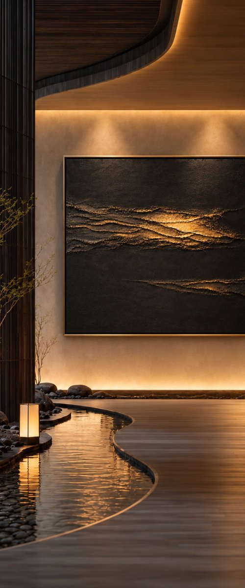 Textured Black Currents in Gold Moonlight by Indie Ru