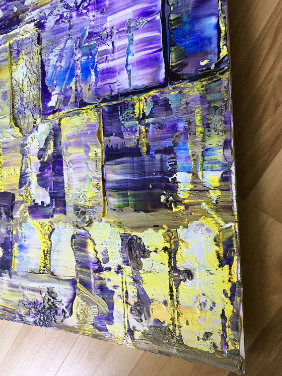 "Purple Pillars" - FREE USA SHIPPING - Original PMS Oil Painting On Reclaimed Wood, Framed - 38 x 26 inches