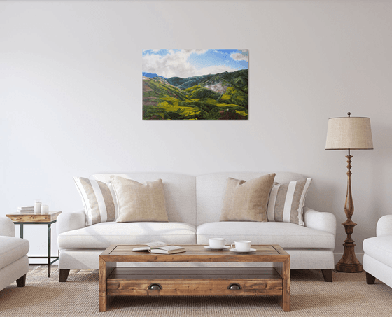Radiant painting of a beautiful skies and mountains