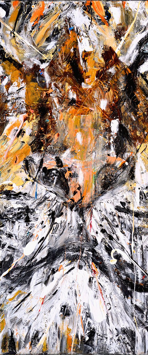 Tiger: EYE OF THE TIGER 70 x 100 x 4 cm. Wild life painting by Oswin Gesselli