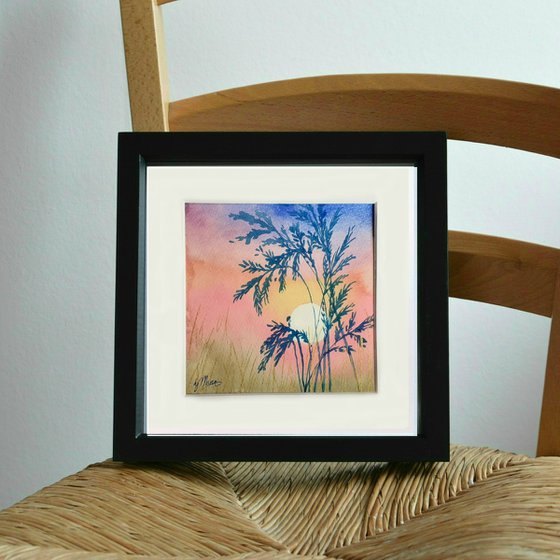 Tropical Sun - mounted watercolour, small gift idea
