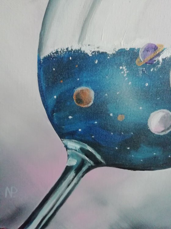The world in a glass, original surreal painting, wall decor, bedroom art