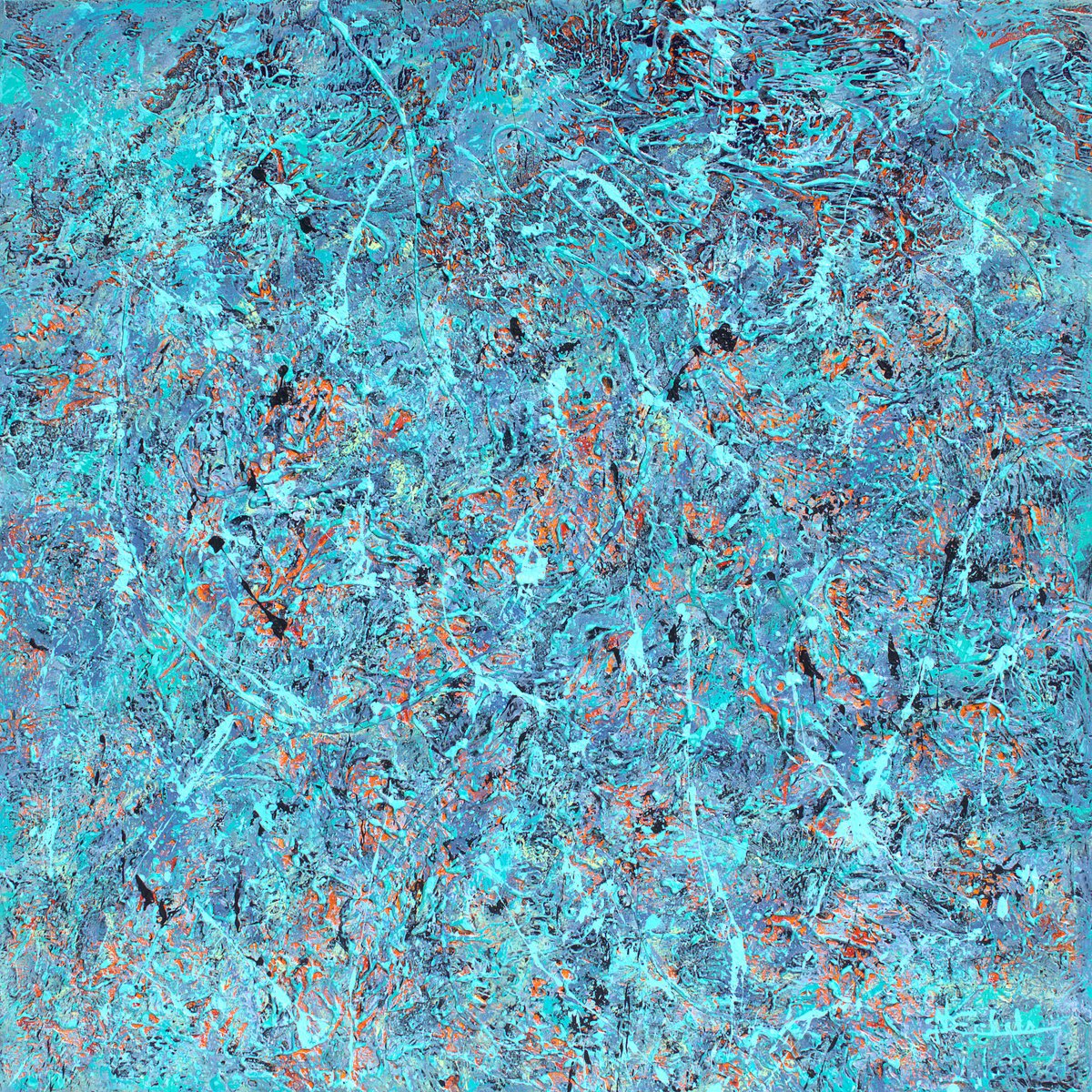 Organic Abstract Acrylic Painting By Nancy Eckels, 40 X 40", Pond Memories, Original Artwork