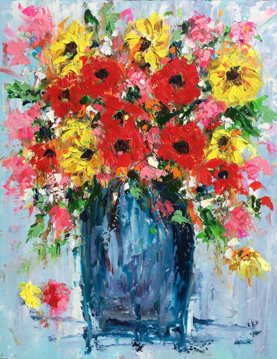Vase of Sunflowers and Poppies 20"x16"