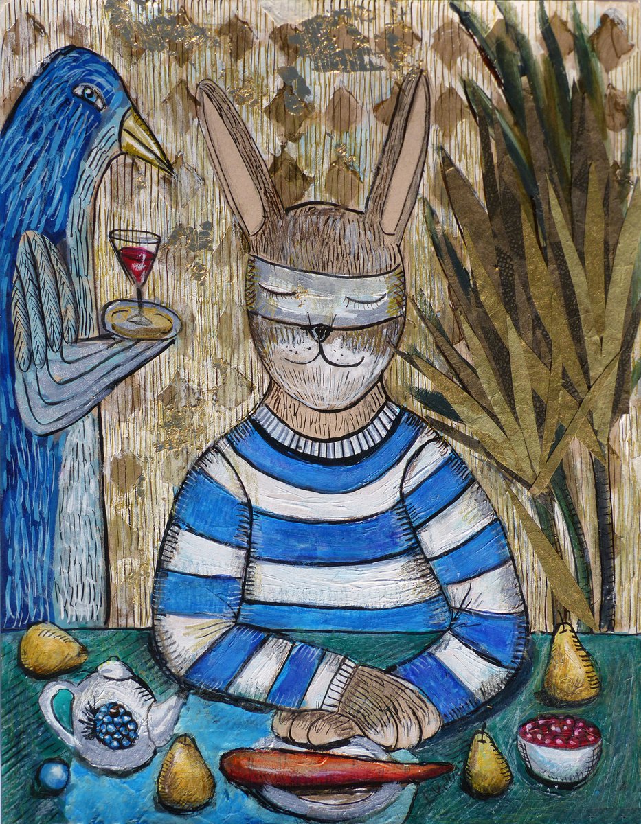 Surrealistic Animal Painting By Elizabeth Vlasova, 11 X 14, Double-Blind Study, Original Artwork