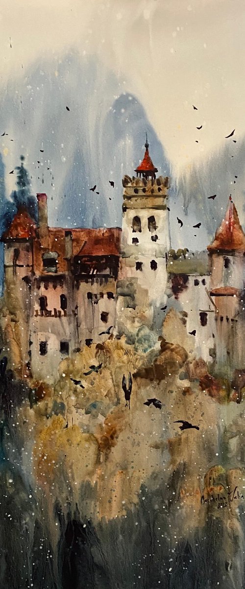 Sold Watercolor “Legendary places. Dracula’s castle” perfect gift by Iulia Carchelan