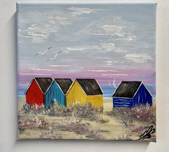 Beach Huts and a Pink Sky