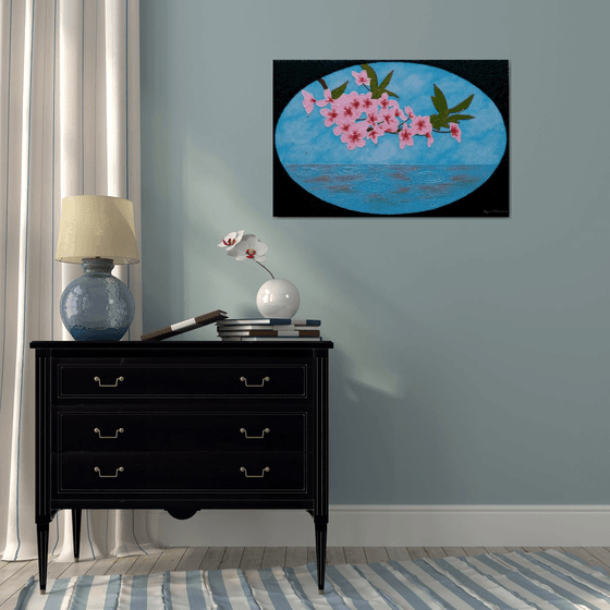 Sakura Soul - pink cherry blossom; large semi abstract painting