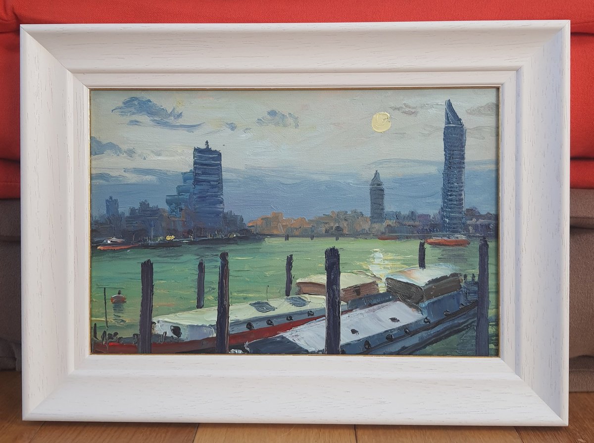 Impressionistic Cityscapes Oil Painting By Roberto Ponte, 15 X 11", The Thames, London, Original Artwork