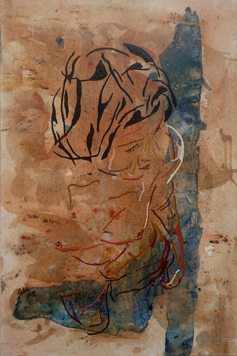 Expressive Portrait Acrylic Painting By Uli Lachelt, 28 X 41", X 161 - Marie, Original Artwork