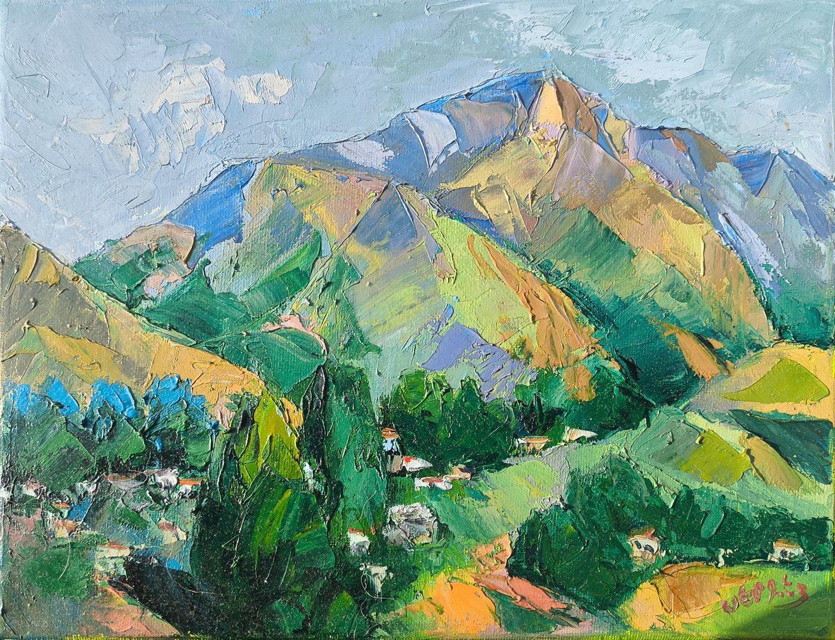 Village On A Green Hillside By Sergey Arustamyan, 12 X 9, Artwork For Sale On Artfinder