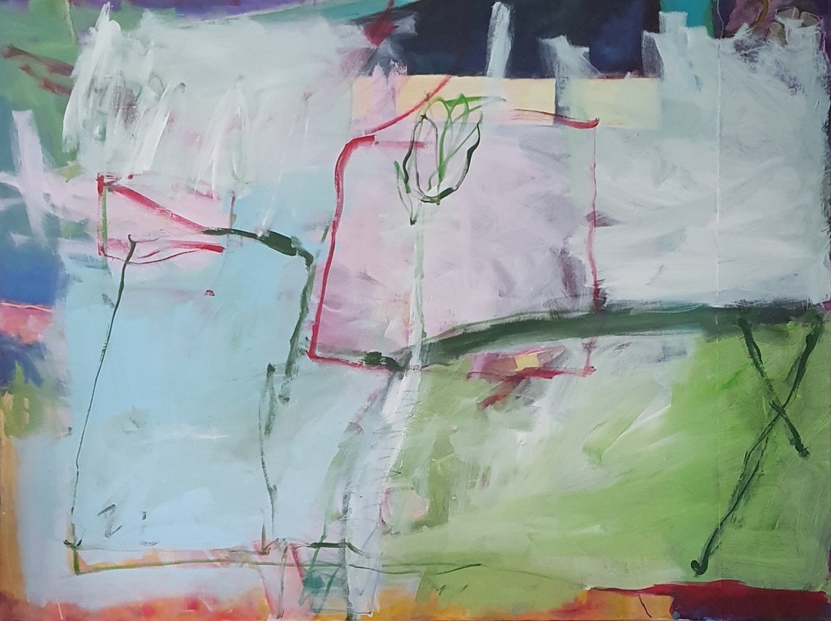 Organic Abstract Acrylic Painting By Jutta Widrinsky, 47 X 35", Thoughts Of Home 1, Original Artwork