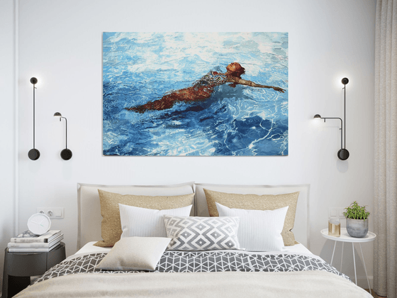 Crystalline Depths - Swimming, Underwater, Extra Large Painting