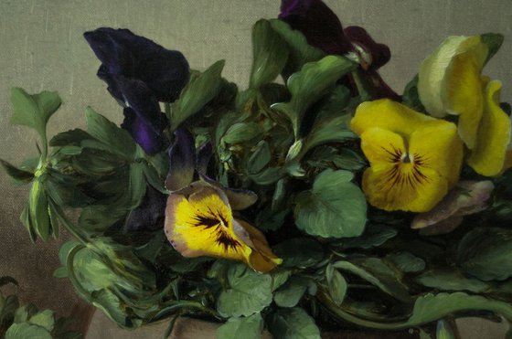 Pansies, 50x80cm, oil on canvas, 2018, original classic still life