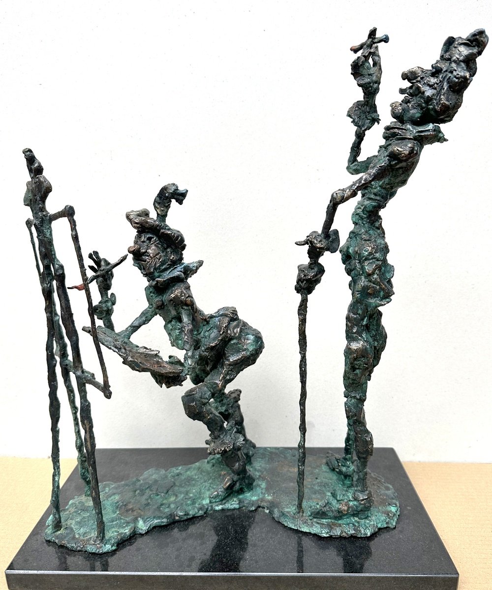 Surrealistic Portrait Bronze Sculpture By Toth Erno, 16 X 18", Rembrandt And The Critic, Original Artwork
