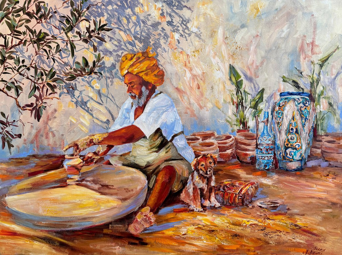 Expressive Portrait Oil Painting By Diana Malivani, 31 X 24, The Potter, Original Artwork