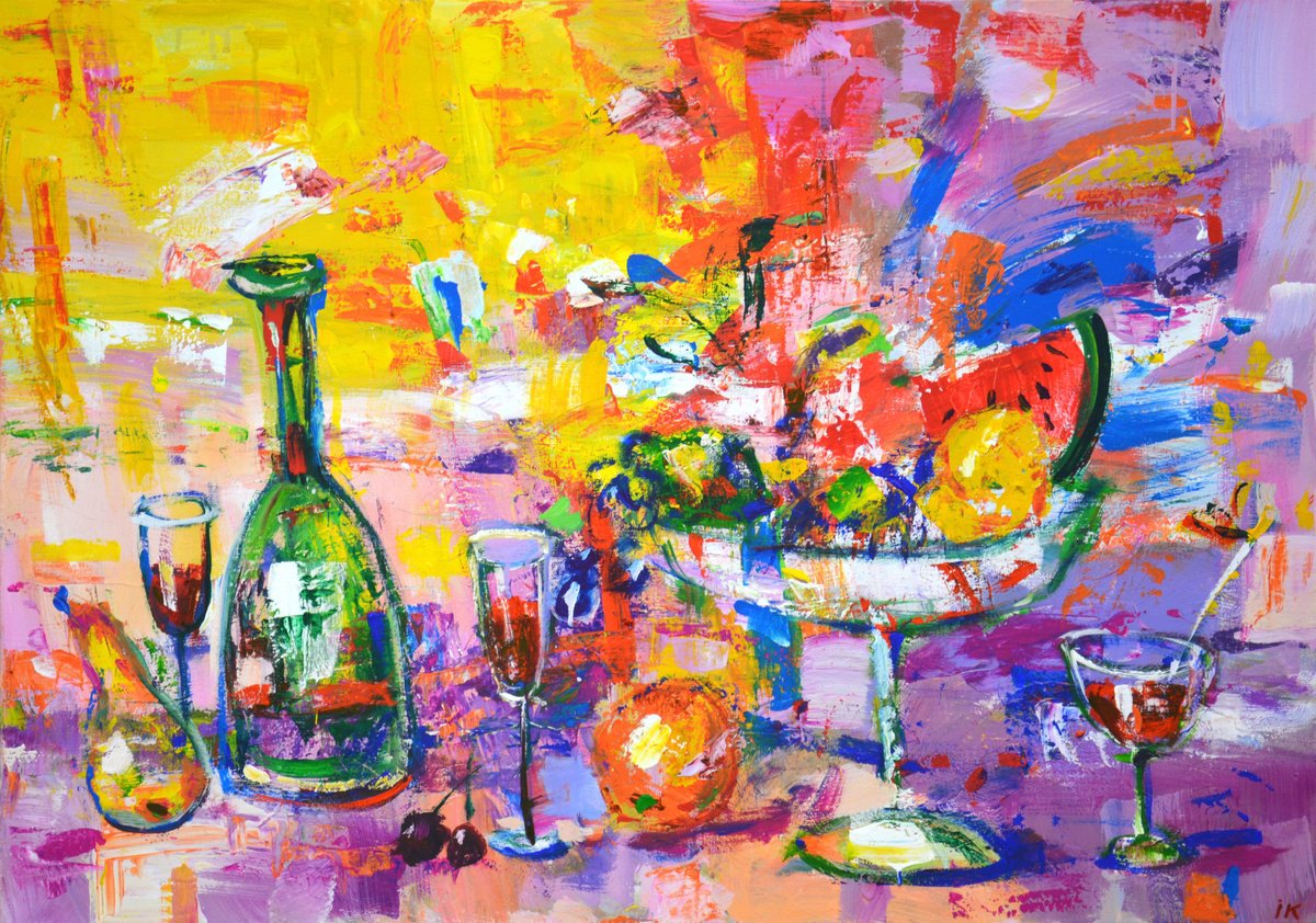 Expressive Still Life Acrylic Painting By Iryna Kastsova, 39 X 28, Happy Holidays!, Original Artwork