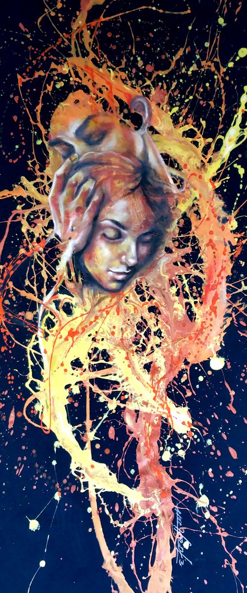 "My Soul" 145x85x2cm, oil large painting on fabric,ready to hang by Elena Kraft