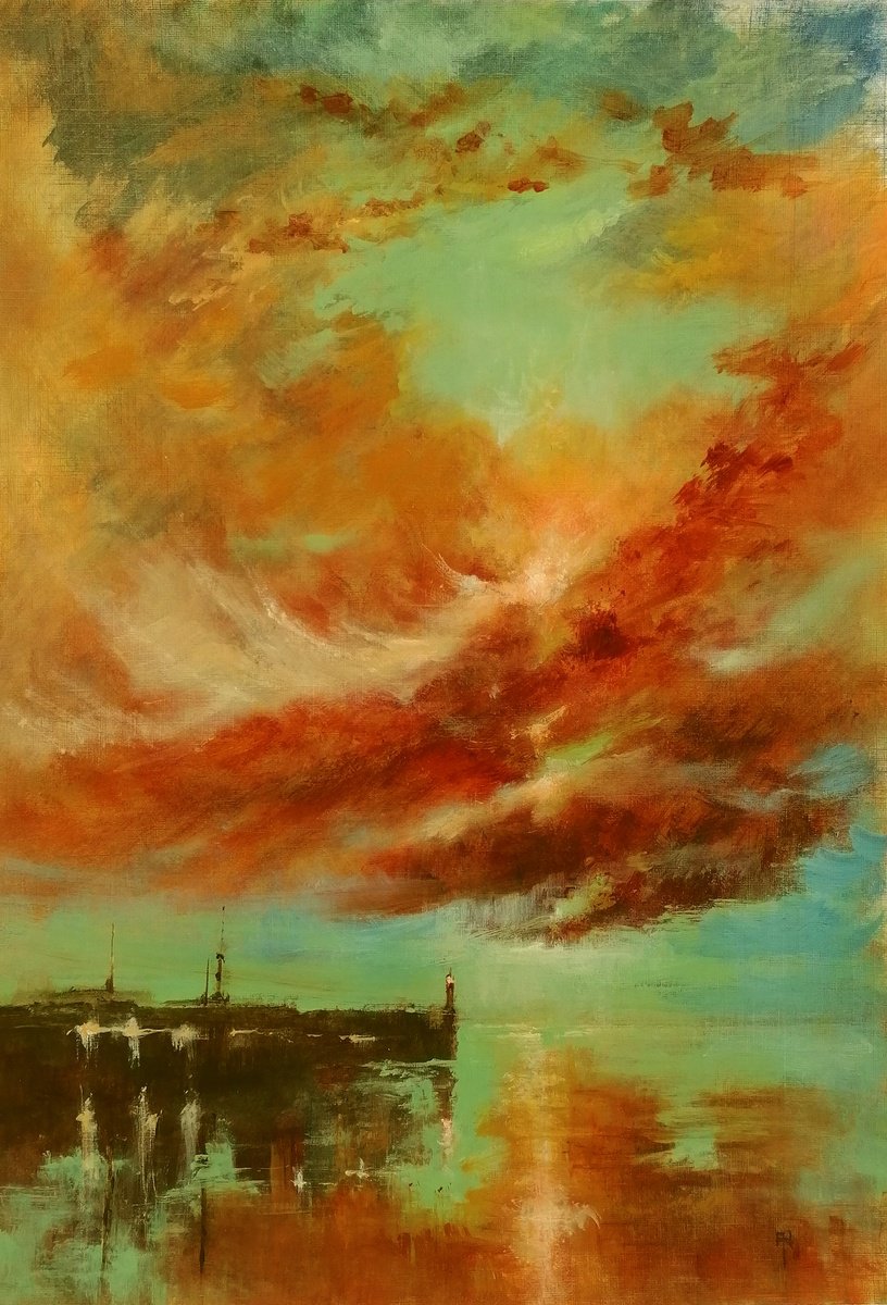 Impressionistic Landscape Acrylic Painting By Alan Harris, 11 X 15, Harbour Tranquility, Original Artwork