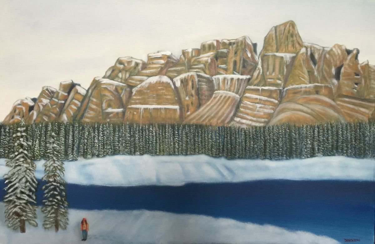 Photorealistic Landscape Oil Painting By Leslie Dannenberg, 36 X 24", Visit To Castle Mountain, Original Artwork