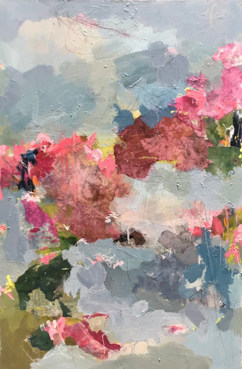 Abstract Botanical Acrylic Painting By Angela Dierks, 24 X 36, Nostalgia, Original Artwork