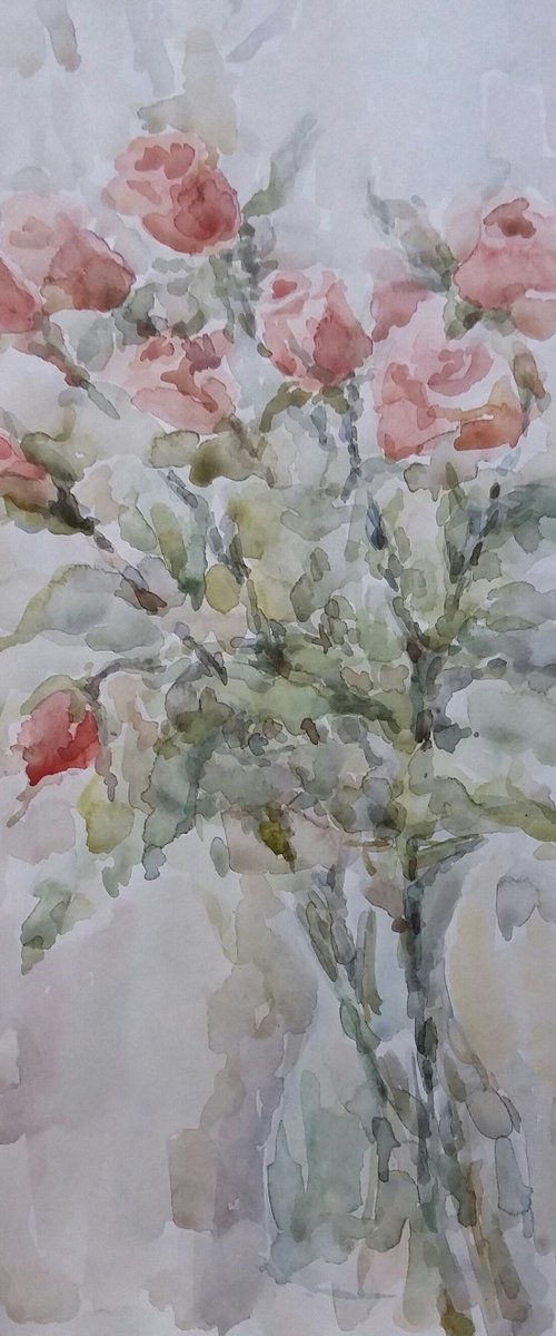 Bouquet of roses. Original watercolour painting. by Elena Klyan