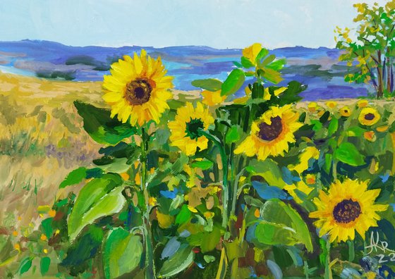 Sunflower field - Landscape - Gouache