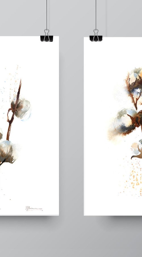 Set of 2 Cotton Buds - Original watercolor paintings by Olga Tchefranov (Shefranov)