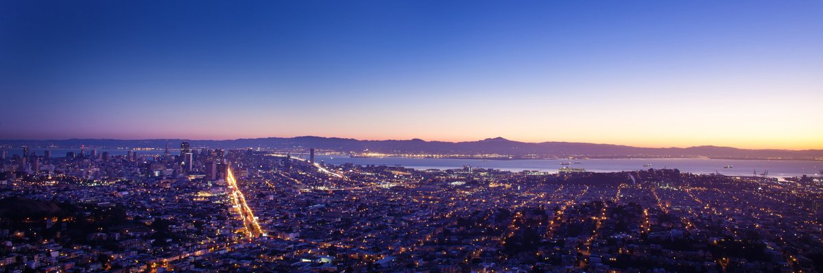 Photorealistic Landscape Photograph By Robert Houser, 38 X 14", San Francisco By Night, Original Artwork