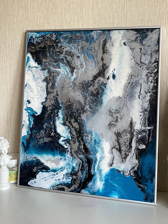 Silver Blue Abstract Canvas
