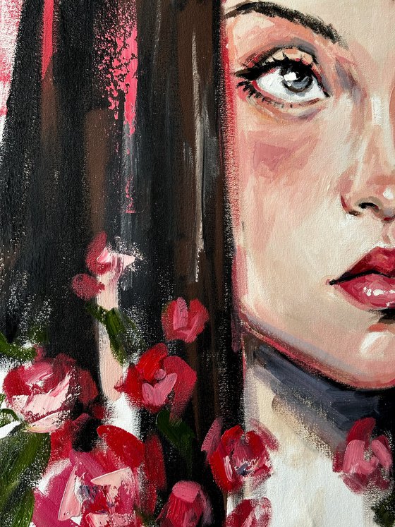 Girl with red roses