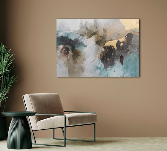 "Twinkle" Teal gold abstract acrylic art