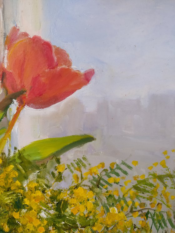 Tulips and mimosa