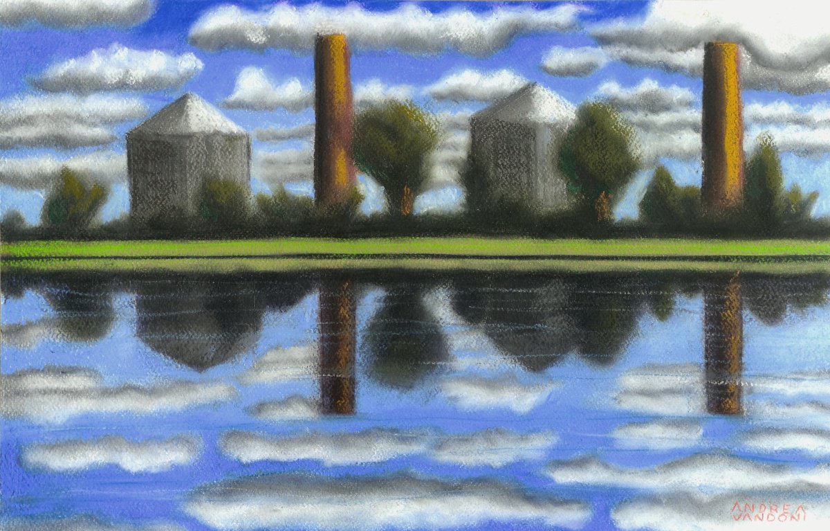 Impressionistic Landscape Pastel Drawing By Andrea Vandoni, 20 X 13, Po Valley, Original Artwork