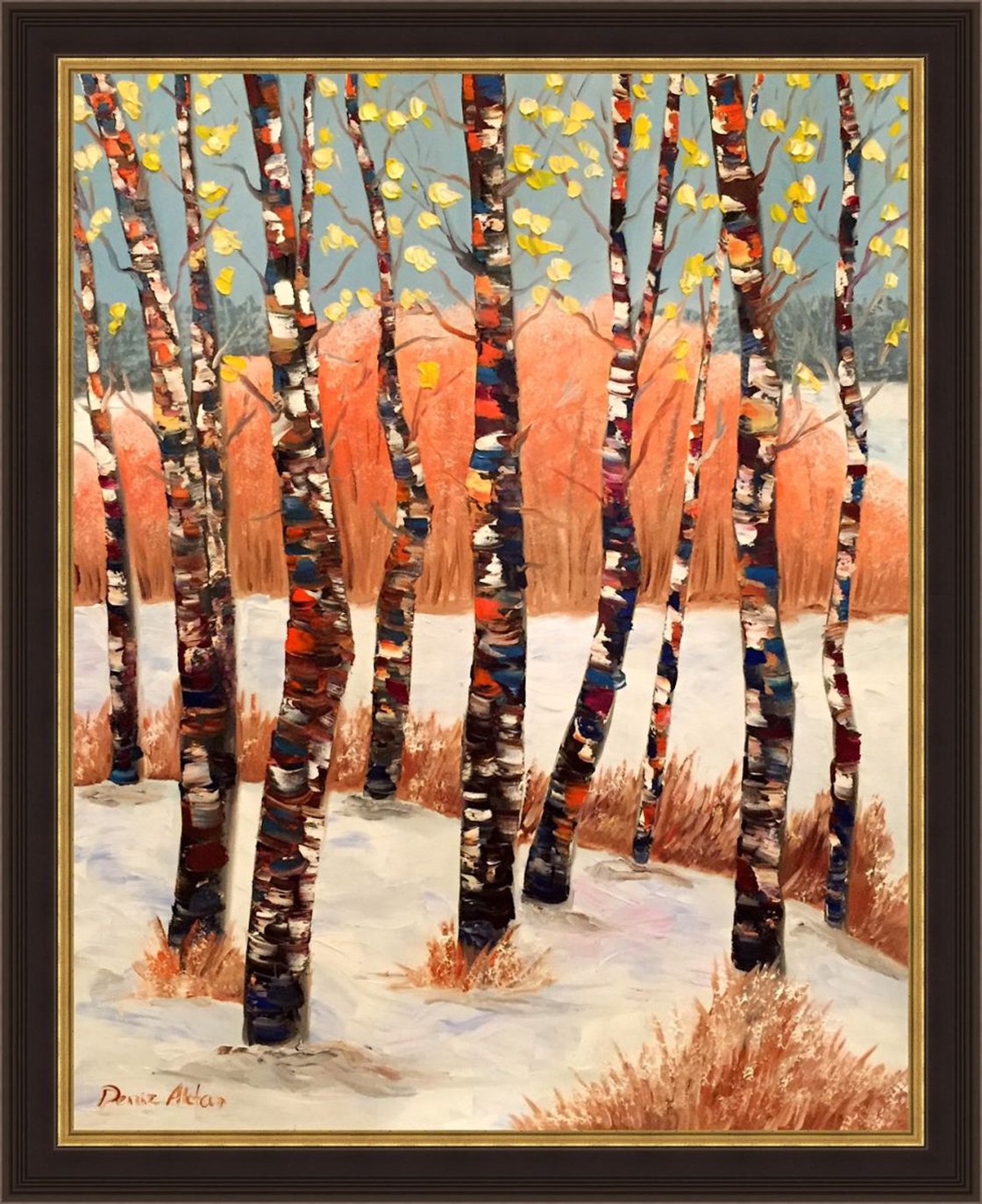 Aspen Trees In Winter A Few Leaves Left To Shed Oil Painting By Deniz   F952dd5ffc96439093738294810b6478 