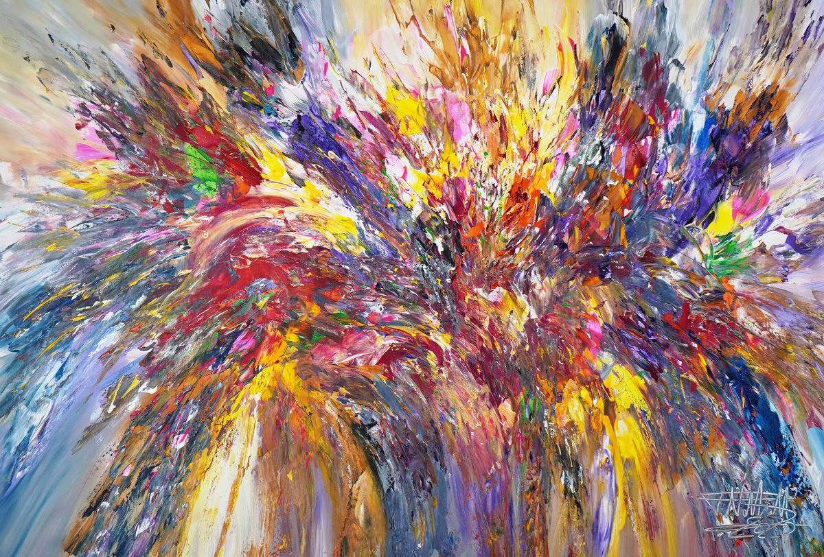 Abstract Acrylic Painting By Peter Nottrott, 61 X 41", Energy For You D 1, Original Artwork