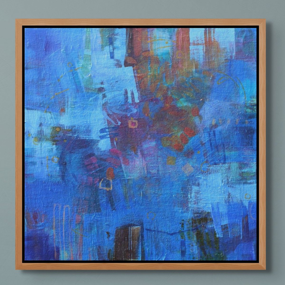 Organic Abstract Acrylic Painting By Sage Mountain Studio, 20 X 20", Blue Velvet, Original Artwork