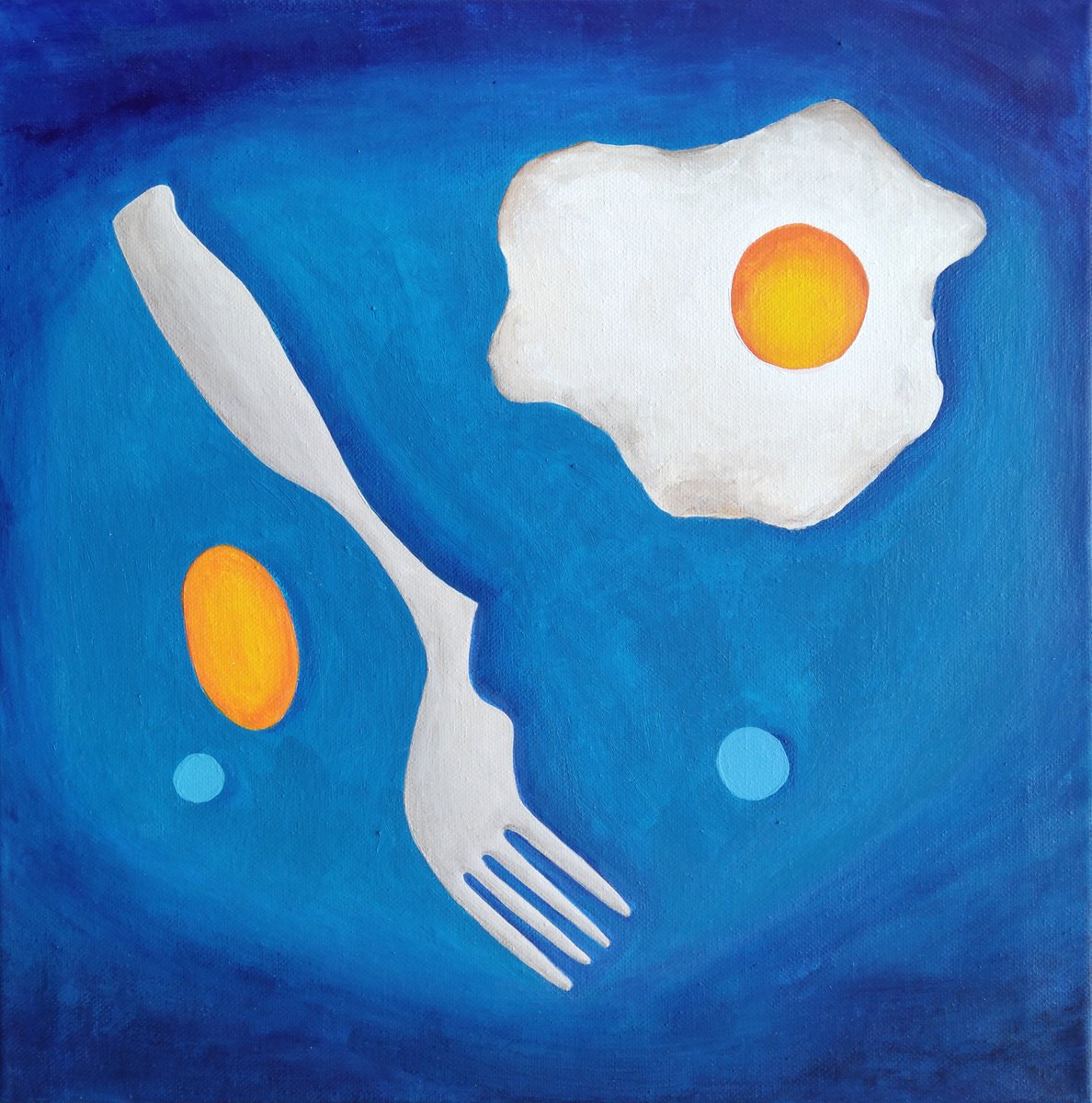 Urban And Pop Still Life Acrylic Painting By Vamosi Peter, 16 X 16", Still Life With Baked Egg, Original Artwork