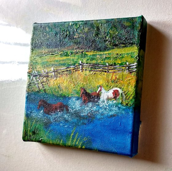 Ranch horses Miniature art