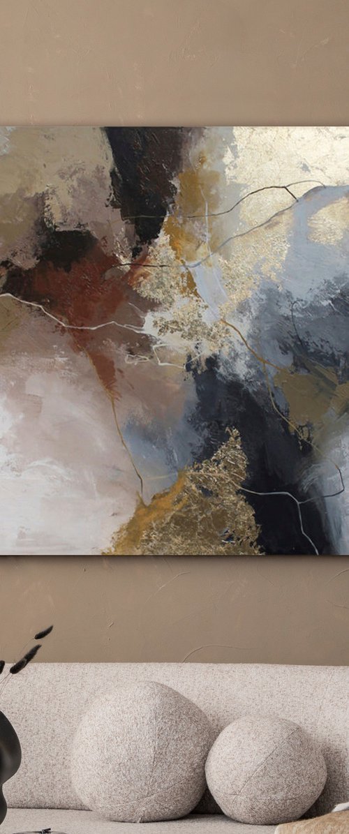 "Savage" Gray brown gold abstract art by Yana Sagan