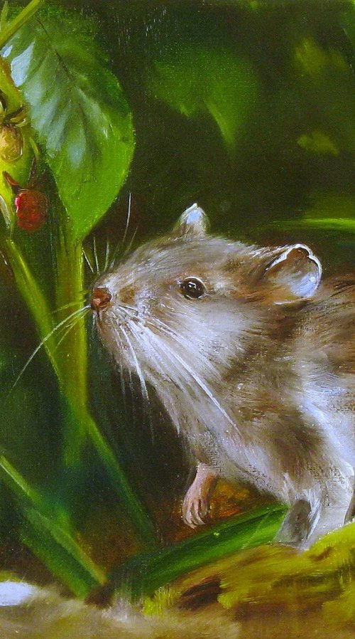 Cute Field Mouse with Raspberry by Natalia Shaykina